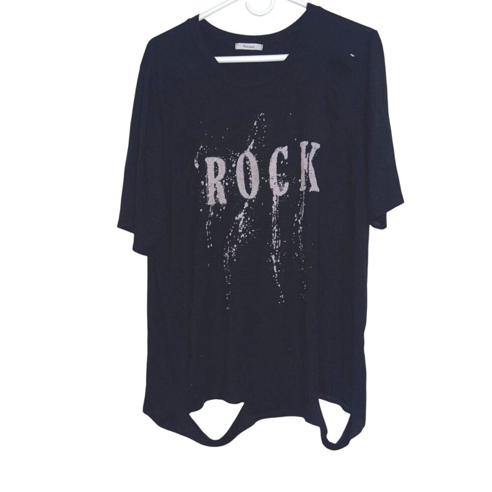 Teenbell Black Distressed Rock Graphic T-Shirt 2XL Cotton Short Sleeve